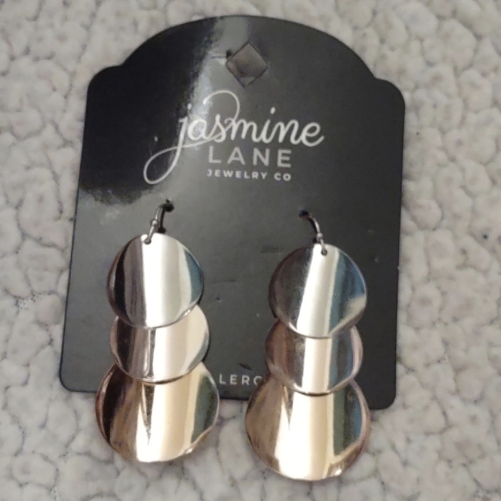 Multi metal disc hanging earrings